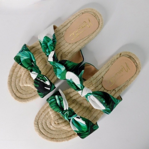 NANETTE LEPORE Lily Tropical Palm Print Knotted Espadrille Sandals Size 8 - Picture 1 of 9